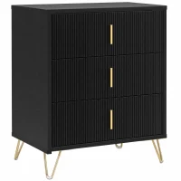 HOMCOM Modern 3-Drawer Dresser, Fluted Bedroom Dresser Chest of Drawers with Metal Legs and Steel Handles for Bedroom, Black(m-1)
