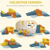 AIYAPLAY 9-delige soft-blokken set, zachte blokken om te bouwen en te spelen, indoor-speelset voor kleuters, schuim, kleurrijk(m-4)