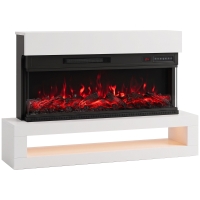 HOMCOM Chimenea Eléctrica de Pie/Pared 900/1800W con Tira LED 3 Caras Mueble TV 55" 12 Colores de Llama Control Remoto Blanco