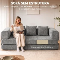 HOMCOM Sofá-cama 205 cm, futon 5 em 1 sem estrutura, assento 75 cm, espuma de alta densidade, sem montagem, cinzento(m-5)