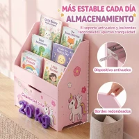 AIYAPLAY Librería Infantil con Cajón Móvil y 3 Estantes Estantería para Libros Diseño de Unicornio Montessori 3 a 8 Años Rosa(m-7)