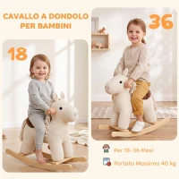 AIYAPLAY Cavallo a Dondolo per Bambini 18-36 Mesi in Velluto a Coste con Suoni e Base in Legno di Pioppo, Bianco(m-4)
