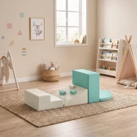 AIYAPLAY Set di 4 Costruzioni Morbide per Bambini 1-3 Anni in Pelle PU e EPE, Verde Chiaro e Beige(m-9)