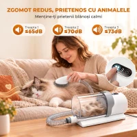 PawHut Kit de Toaletare pentru Câini și Pisici 5 în 1, cu Aspirator 10 kPa, Mașină de Tuns și Perie, Recipient 2,5 L, 3 Viteze, Silențios(m-6)