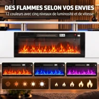 HOMCOM Meuble TV avec Cheminée Électrique 203cm avec Éclairage LED Fausse Cheminée Décorative 900/1800W Effet Flamme 3D Blanc(m-5)