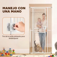 PawHut Barrera de Seguridad Perros Gatos Extra Alta 198 cm Extensible 74-100 cm para Puerta Escalera Montaje a Presión Blanco(m-6)