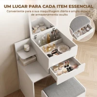 HOMCOM Penteadeira com Espelho Rebatível, Espelho de Aumento, Banco Acolchoado com Rodas, 2 Gavetas e Prateleira Aberta, Branca(m-5)
