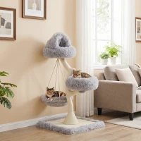 PawHut 115 cm Modern Cat Tree Tower for Large Cats with Sisal Scratching Post, Holds 1 Cat up to 6kg, Machine-Washable Beds(m-14)
