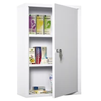 kleankin Medicijnkastje met Slot 3 Schappen Staal Wit 40 x 18 x 60 cm(m-10)
