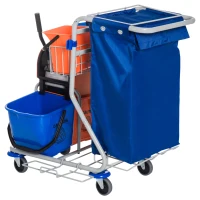 HOMCOM Schoonmaakwagen schoonmaaktrolley met wielen 4 verrijdbare emmers, dweilwagen, blauwe systeemwagen(m-6)