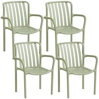 HOMCOM Lot de 4 Chaises Salle à Manger, Chaises de Cuisine Empilables en PP avec Dossier Incurvé à Lattes et Accoudoirs, Vert(m-18)