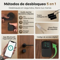 HOMCOM Cerradura Inteligente 5 en 1 con Huella App Tuya Bluetooth Código Tarjeta NFC/RF Llave Códigos Temporales(m-4)