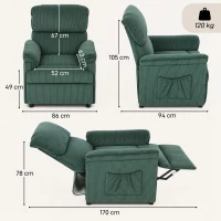HOMCOM Corduroy Electric Recliner Armchair with Massage and Heat - Green(m-3)