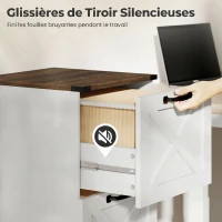 HOMCOM Caisson de Bureau avec 2 Tiroirs, Dossiers Suspendus pour Formats Lettre/A4, Style Rustique, 40x40x71cm, Blanc(m-7)