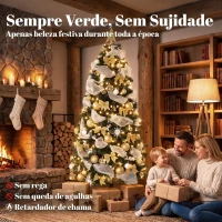 HOMCOM Árvore de Natal Artificial Pré-iluminada 230 cm com 250 Luzes LED, 8 Modos, 1136 Pontas, Comando à Distância, Verde(m-4)