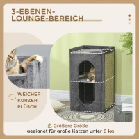 PawHut Krabpaal voor katten met 2 kattenholen, 1 liggedeelte, sisal krabmat, pluche, grijs+naturel(m-5)