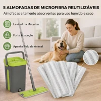 HOMCOM Conjunto de Mopa Plana e Balde com Espremedor 2 Compartimentos Cabeça 360° 5 Mopas de Microfibra Uso a Seco e Húmido Cinza Escuro(m-6)