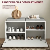 HOMCOM Set Mobilier pentru Hol cu Cuier, Oglindă, Bancă cu Pernă și Dulap pentru Pantofi pentru 8 Perechi, Alb(m-7)