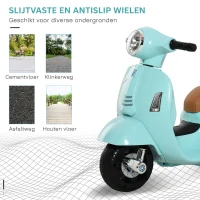 HOMCOM VESPA elektrische motorfiets kindermotorfiets elektrisch voertuig 18-36 maanden 3 km/h LED licht geluid PP-kunststof metaal groen 66.5 x 38 x 52 cm(m-6)