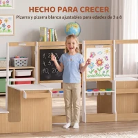 AIYAPLAY Mesa Infantil con Silla 5 en 1 con Pizarra Negra/Blanca y Rollo de Papel Almacenaje 4 Vasos de Pintura 3-8 Años Blanco(m-5)