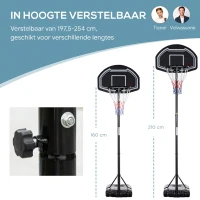 HOMCOM Outdoor basketbalring voor jongeren, 160-210 cm in hoogte verstelbare basketbalstandaard met wielen(m-4)