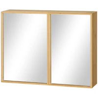 kleankin Badkamerkast met spiegeldeuren, meerdere binnenvakken, robuuste behuizing van bamboehout, 65,2 x 14 x 50 cm(m-1)