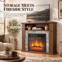 HOMCOM Freestanding Electric Fireplace Suite, 1800W, Open Shelf, Electric Fire and Surround with LED Flame, Remote, Grey(m-4)