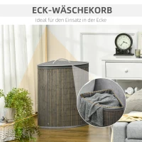 HOMCOM 55 L Wasmand met Deksel, Handvat, Wasklerensorteerder met Uitneembare Waszak voor Badkamer, Bamboe, Grijs(m-7)
