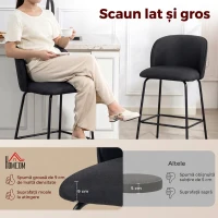 HOMCOM Set 2 scaune de bar cu spătar și suport pentru picioare, tapițerie textilă și picioare din oțel, negru(m-4)