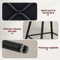 HOMCOM Set 2 scaune de bar cu spătar și suport pentru picioare, tapițerie textilă și picioare din oțel, negru(m-6)