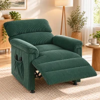 HOMCOM Corduroy Electric Recliner Armchair with Massage and Heat - Green(m-2)