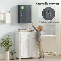 kleankin Medicijnkast voor wandmontage met slot, 3-niveaus stalen hangkast, 40 x 15 x 53,5 cm, Antracietgrijs(m-4)