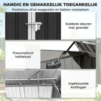 Outsunny Vuilnisbakombouw voor 2 bakken van gegalvaniseerd staal met klapdeksel, gasveer, dubbele deuren en ventilatieopeningen(m-5)