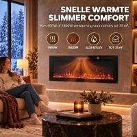 HOMCOM Ultradunne elektrische haard 127 cm voor inbouw en wandmontage, met afstandsbediening(m-6)