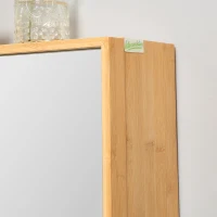 kleankin Badkamerkast met spiegeldeuren, meerdere binnenvakken, robuuste behuizing van bamboehout, 65,2 x 14 x 50 cm(m-9)