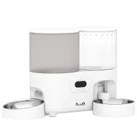 PawHut Comedero Automático para Gatos/Perros con Dispensador de Agua 2 en 1 5L Comida y 4L Agua con Temporizador Cuencos Inox(m-1)