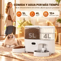 PawHut Comedero Automático para Gatos/Perros con Dispensador de Agua 2 en 1 5L Comida y 4L Agua con Temporizador Cuencos Inox(m-5)