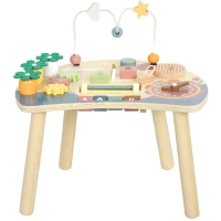 AIYAPLAY Mesa de Atividades em Madeira para Bebé 1-3 Anos, Montessori 6 em 1 com Engrenagens, Labirinto de Contas e Relógio(m-17)