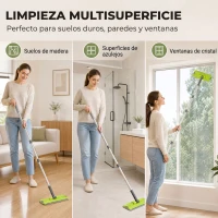 HOMCOM Set de Fregona Plana y Cubo con Escurridor 2 Compartimentos Cabezal 360° 5 Mopas Microfibra Uso Seco/Húmedo Gris Oscuro(m-5)