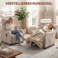 HOMCOM Relaxsessel mit Vibrationsmassage, Leinen-Optik, zurückklappbar mit Federpolsterung, Fußstütze, Cremeweiß(m-5)
