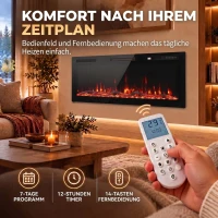 HOMCOM Elektrokamin ultradünn für Wandeinbau und Wandmontage Elektrischer Kamin mit Fernbedienung 127cm(m-7)
