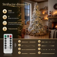 HOMCOM Brad de Crăciun Înzăpezit 180 cm cu 350 de Lumini LED Alb Cald, Timer, Telecomandă, 8 Modalități, 740 de Ramuri Ignifuge(m-5)