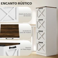HOMCOM Cajonera Escritorio con 4 Cajones Soporte para Impresora con Riel Colgante para A4 y Carta 40x40x131 cm Blanco(m-4)
