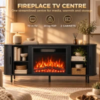 HOMCOM Electric Fireplace TV Stand for 70" TVs, 1800W Entertainment Center with Adjustable Flame Effect, Storage(m-4)