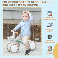 AIYAPLAY Loopfiets, verstelbare zetel, fluisterwielen, voor 1-3 jaar, tot 20 kg, Groen/Wit(m-8)