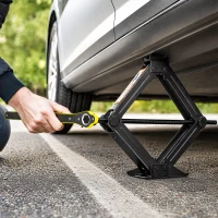 HOMCOM Macaco Hidráulico para Carro 2,5T com Elevação 100-410 mm, Chave de Roquete e Bolsa, para Automóvel e SUV, Preto(m-10)