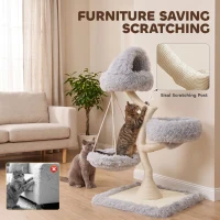 PawHut 115 cm Modern Cat Tree Tower for Large Cats with Sisal Scratching Post, Holds 1 Cat up to 6kg, Machine-Washable Beds(m-6)