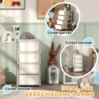 HOMCOM Opbergdozen voor kinderen, 3 grote laden, afgeronde randen, kunststof, 37x37x76 cm, crèmewit(m-6)