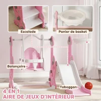 AIYAPLAY Toboggan et balançoire pour enfants 4 en 1 avec panier de basket et échelle, 147,5 x 160 x 107 cm, rose(m-4)