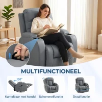 HOMCOM Massagestoel met wip-, lig- & verwarmingsfunctie, 3 standen, draaibaar, Lichtgrijs(m-5)